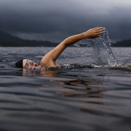 A swimmer in a lake.