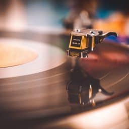 Close up of a record player.